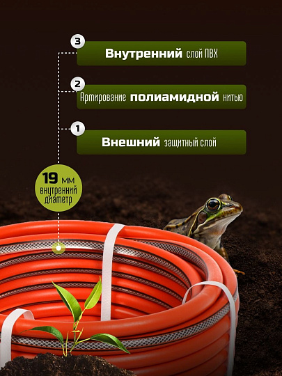 Шланг поливочный, 3/4 '', 19 мм, 8 атм, армированный, 25 м, 3 слоя, Жук, Классик, ТЭП, 7121-00