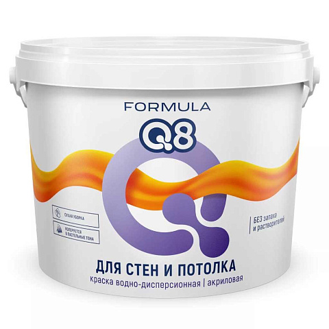 Краска воднодисперсионная, Formula Q8, акриловая, для потолков, матовая, белая, 2.7 кг