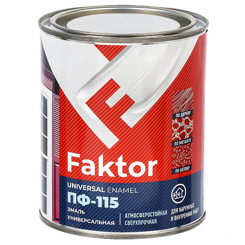 Эмаль Ярославские Краски, Faktor ПФ-115, алкидная, полуматовая, красная, 0.8 кг