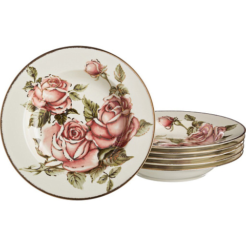 Набор глубоких тарелок из 6 шт. Корейская роза диаметр: 23 см высота: 3,8 см, 215-063