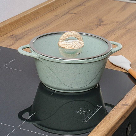 Кастрюля алюминий, антипригарное покрытие, 2 л, крышка стекло, Гурман, Мята, ГМк203МЛ, индукция