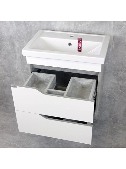 Тумба ЯМебель, Лотос 60 (Фостер 60), DB2,565*384*520мм,бетон, подвесная, натуральный/белая, 00-00011585