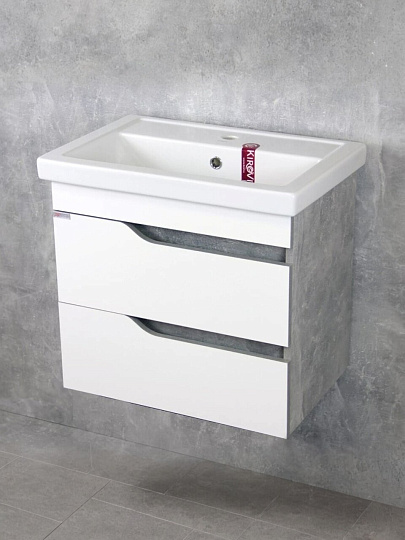 Тумба ЯМебель, Лотос 60 (Фостер 60), DB2,565*384*520мм,бетон, подвесная, натуральный/белая, 00-00011585