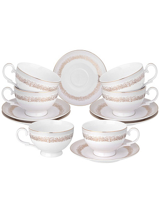 Набор чайный фарфор, 12 предметов, на 6 персон, 300 мл, Lefard, Золотой песок, 115-387, подарочная упаковка