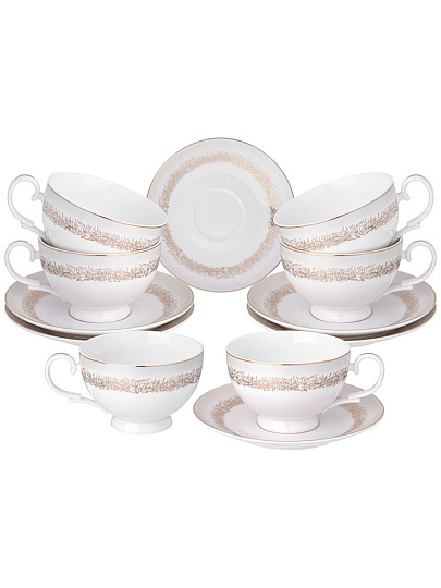 Набор чайный фарфор, 12 предметов, на 6 персон, 300 мл, Lefard, Золотой песок, 115-387, подарочная упаковка
