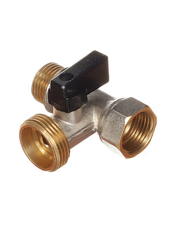 Кран для бытовых приборов, 1/2"х3/4"х1/2", г-ш-ш, латунь, ручка-флажок, трехходовой, Frap