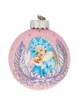 Елочный шар Снегурочка с зайкой, 10 см, стекло, КУ-100-244048