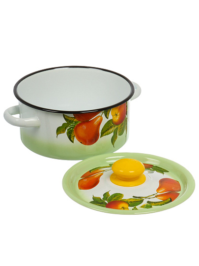 Кастрюля эмалированная сталь, 2 л, сталь с деколью, пластиковая кнопка, цилиндрическая, Сибирские товары, С1610.139