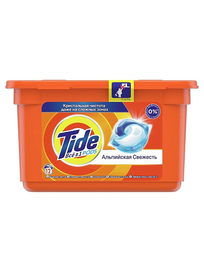Капсулы для стирки Tide, Все в 1 Pods Альпийская свежесть, 12 шт, капсула 24.8 г