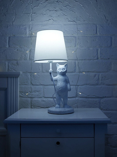 Светильник настольный E14, 40 Вт, абажур белый, Uniel, Кот UML-B465 WHITE, UL-00011382