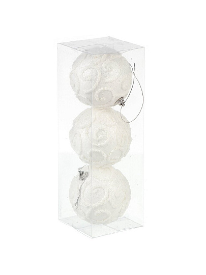 Набор шаров Зимние узоры, 3 шт, белый, 8 см, Y4-8450