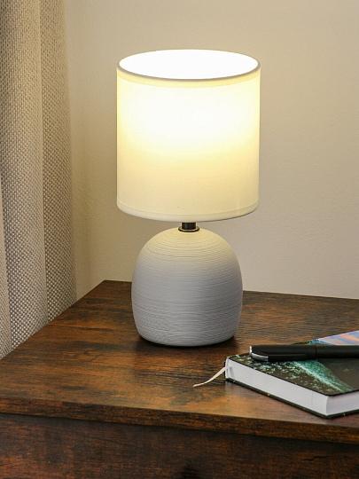 Светильник настольный E14, 40 Вт, серый с черным, абажур белый, Rivoli, Sheron, 7044-501, керамика