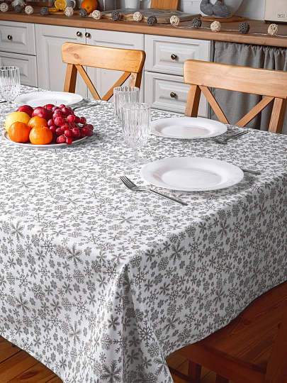 Клеенка 1.4х20 м, хлопок, с акриловым покрытием, Снежинки GREY, 3262