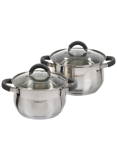 Набор посуды нержавеющая сталь, 4 предмета, кастрюли 2.9,3.9 л, индукция, Катунь, Ирида, КТ08-В