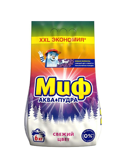 Стиральный порошок Миф, 6 кг, автомат, для цветного белья, Свежий цвет
