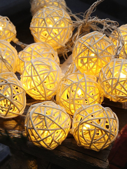 Гирлянда 15 ламп, 3 м, 1 режим, Шары, теплый белый свет, прозрачная, в помещении, на батарейках, LED, Y4-7528