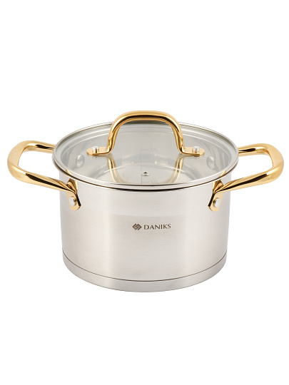 Кастрюля нерж, 2.9 л, с крыш, крыш стекло, Daniks, Лайнс, индукц, SD-072-18
