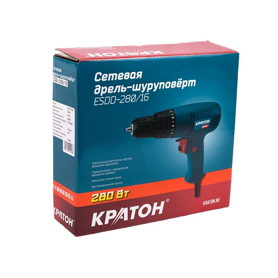 Дрель-шуруповерт сетевая Кратон, ESDD-280/16 HOBBY, быстрозажимной патрон, 10 мм, 280 Вт, с реверсом, 1 скорость