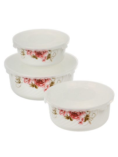 Салатник стеклокерамика, круглый, 3 шт, 9 см, 19, 16, 14 см, 0.5, 0.8, 1.4 л, с крышкой, подарочная упаковка, Анжелика, Daniks, BY14HDW-3-T36