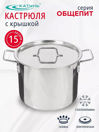 Кастрюля нержавеющая сталь, 15 л, 30х24.5 см, клепаные ручки, Катунь, Общепит, КТ-ОБ-15 В