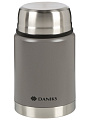 Термос для еды, нержавеющая сталь, 0.5 л, широкая горловина, Daniks, Эгида, колба нержавеющая сталь, с ложкой, с чехлом, серый, DTS-500