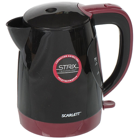 Чайник электрический пластиковый Scarlett SC-EK18P26 черный с бордовым, 1.7 л, 2.2 кВт