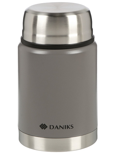 Термос для еды, нержавеющая сталь, 0.5 л, широкая горловина, Daniks, Эгида, колба нержавеющая сталь, с ложкой, с чехлом, серый, DTS-500