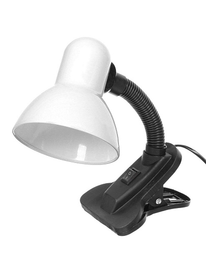 Светильник настольный на прищепке, E27, 60 Вт, черный, абажур белый, Lofter, 108B-wht//270781