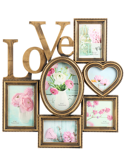 Фоторамка-коллаж на 6 фото, 40х42 см, пластик, бронза, Любовь, Y4-11079