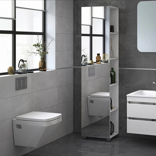 Шкаф Urban 450, МДФ, ЛДСП, 320х448х1922 мм, зеркальный, белый, пенал, VIGO, pn.URB.45