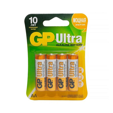 Батарейка GP, АА (LR6, 15A), Alkaline Ultra, щелочная, блистер, 4 шт, 10628