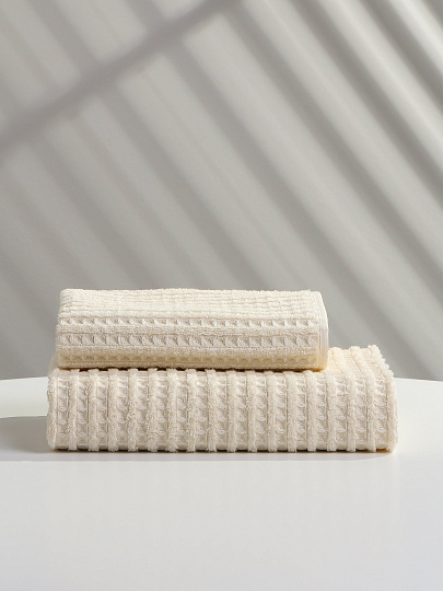 Полотенце банное 70х130 см, 100% хлопок, 450 г/м2, Рельеф, Bravo, кремовое, Узбекистан, м7807_08