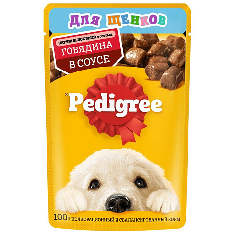 Корм для животных Pedigree, 85 г, для щенков всех пород, кусочки в желе, говядина, пауч, 47467/7699