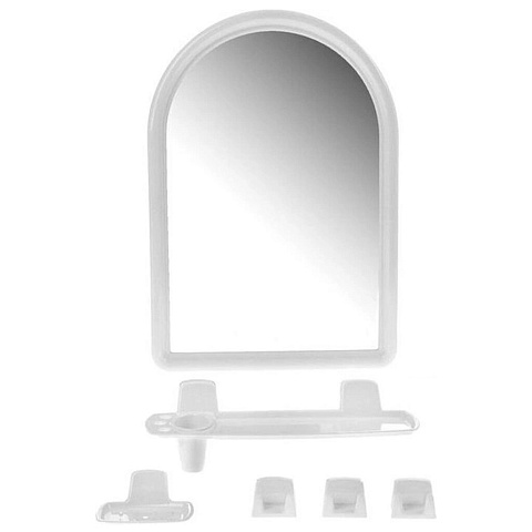Набор для ванной зеркало, 7 предметов, 36х52 см, полукруглый, белый мрамор, с полочкой, Berossi, НВ5604