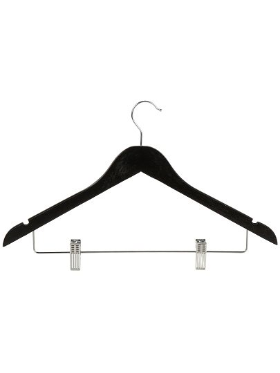 Вешалка-плечики для одежды, 44.5 см, дерево, клипсы, черная, Марья Искусница, LH002BL-CL