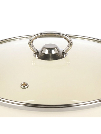 Кастрюля эмалированная сталь, 4.5 л, крышка стекло, ручки хром, RasheL, R9024, кремовая, индукция