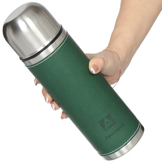 Термос нержавеющая сталь, 0.7 л, узкая горловина, Арктика, колба нержавеющая сталь, чехол, оплетка с эффектом кожи, зеленый, 108-700