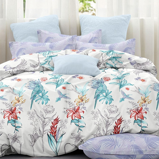 Постельное белье 2-спальное, простыня 180х215 см, 2 наволочки 70х70 см, пододеяльник 175х215 см, Love&amp;Live, поплин, 28415