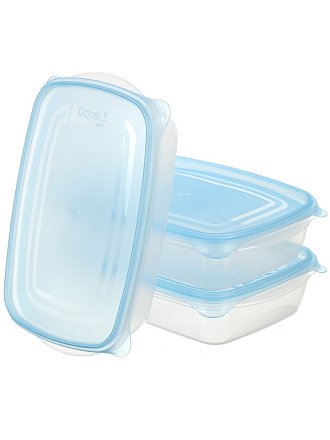 Набор емкостей пластик, 0.7 л, 3 шт, в ассортименте, прямоугольный, для продуктов, Darel, Трио, 40401
