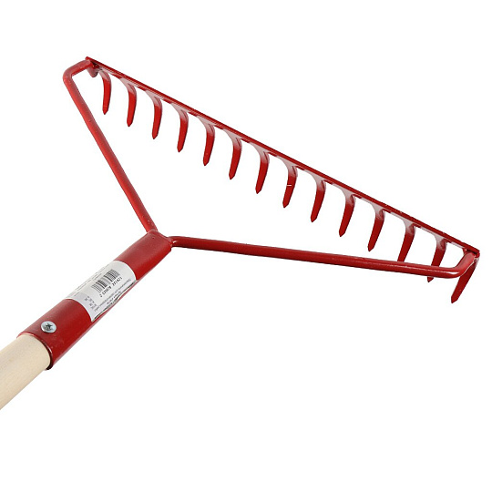 Грабли прямые, 14 зуб, сталь, с выносной тулейкой, садовые, черенок деревянный