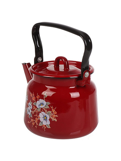 Чайник сталь, эмалированное покрытие, 2.3 л, черный рябчик, ручка металлическая, Сибирские товары, вишневый, С2714.ЯР
