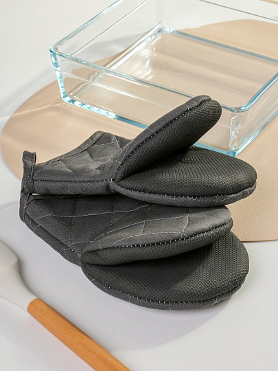 Прихватка-варежка 15х21 см, 2 шт, хлопко-полимерная вставка, темно-серая, Daniks, SBG-0013-2