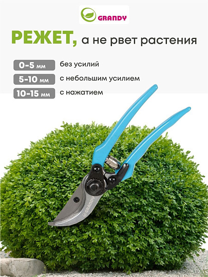 Секатор 200 мм, прямого реза, Grandy, рукоятка резина