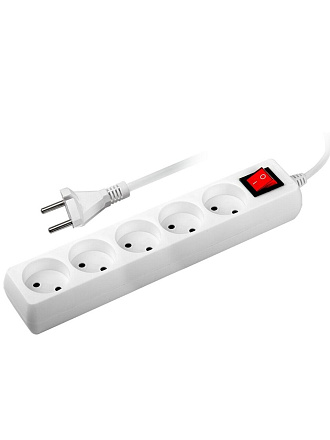 Удлинитель бытовой 5 гнезд, 5 м, 2х0.75 мм², без заземления, выключатель, со шторкой, пластик, белый, ФАZА, FS-05-500, 5007406