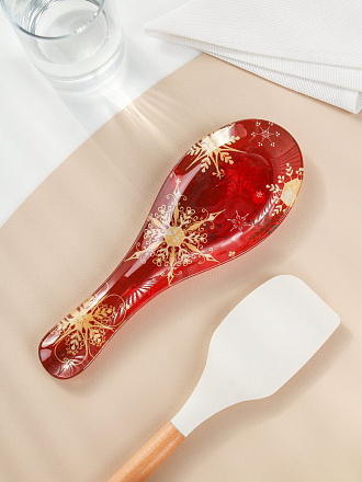 Подставка для ложки, стекло, 23х8 см, Daniks, Снежинки на красном