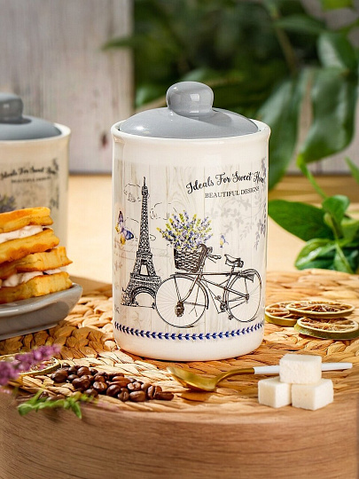 Банка для сыпучих продуктов, доломит, 0.75 л, с крышкой, Daniks, Прованс