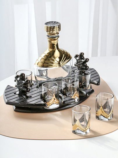 Набор для спиртного 8 предметов, стекло, графин 500 мл, 6 стопок 50 мл, с баром, Glasstar, Фрегат, B_FR_N_021_600