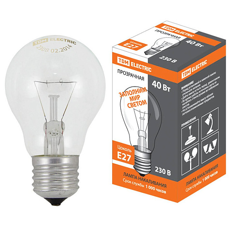 Лампа накаливания E27, 40 Вт, груша/гриб, TDM Electric, SQ0332-0035