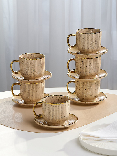 Набор чайный фарфор, 12 предметов, на 6 персон, 220 мл, Jewel, Мусс, ПС0001-14