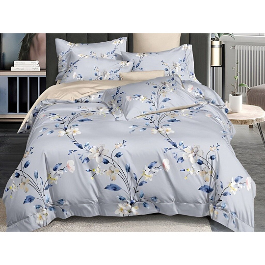 Постельное белье евро, простыня 200х220 см, 2 наволочки 70х70 см, пододеяльник 200х220 см, Адель, поплин, Искусство